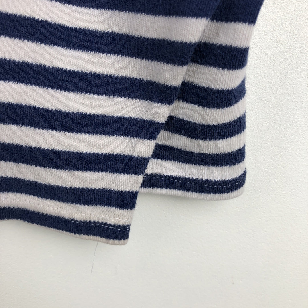 Border Pattern Boat Neck Long T-Shirt (Women's Size L) unclear blue type Vintage Second Hand