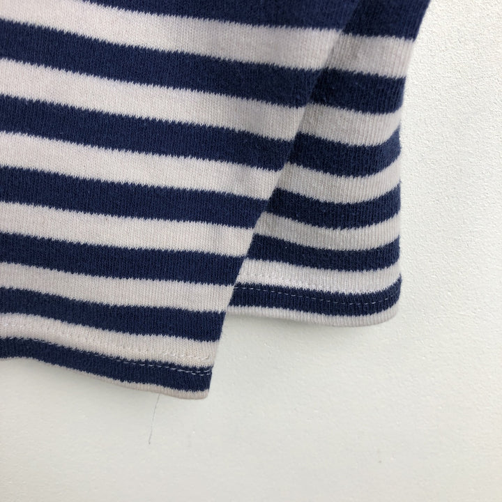 Border Pattern Boat Neck Long T-Shirt (Women's Size L) unclear blue type Vintage Second Hand