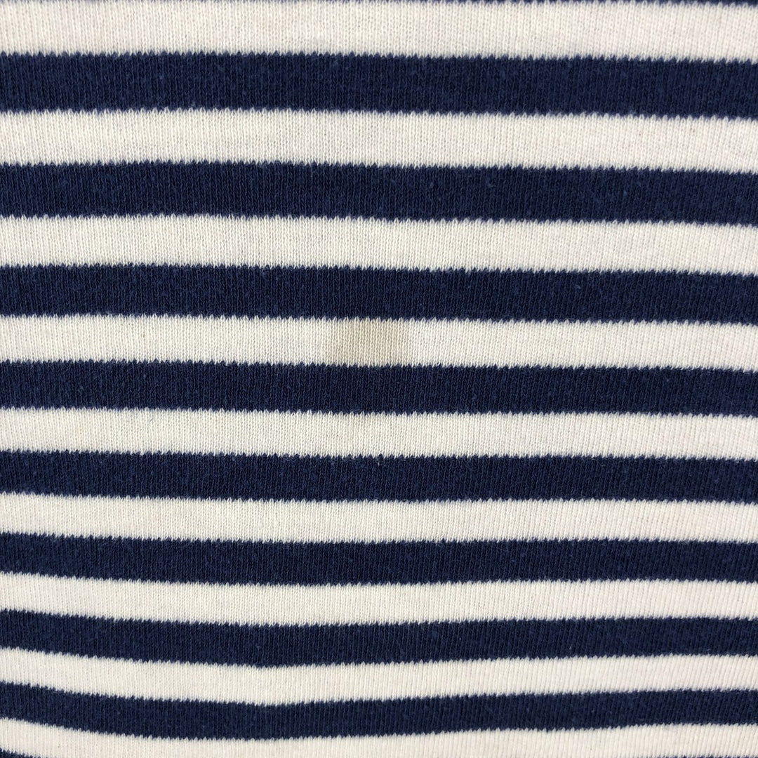 Border Pattern Boat Neck Long T-Shirt (Women's Size L) unclear blue type Vintage Second Hand
