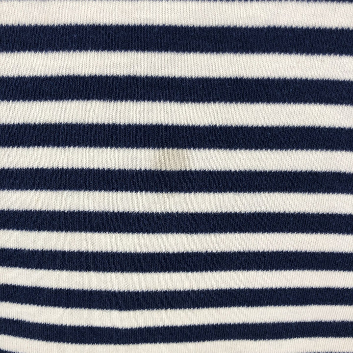 Border Pattern Boat Neck Long T-Shirt (Women's Size L) unclear blue type Vintage Second Hand