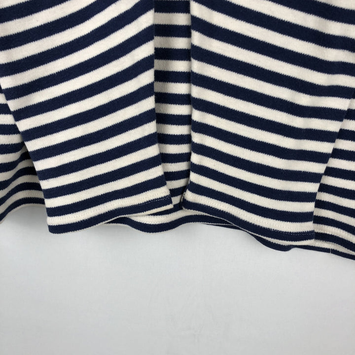 Border Pattern Boat Neck Long T-Shirt (Women's Size L) unclear blue type Vintage Second Hand