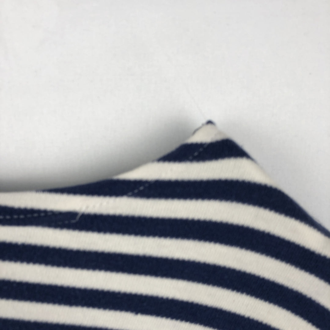 Border Pattern Boat Neck Long T-Shirt (Women's Size L) unclear blue type Vintage Second Hand