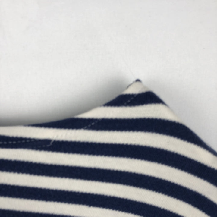 Border Pattern Boat Neck Long T-Shirt (Women's Size L) unclear blue type Vintage Second Hand