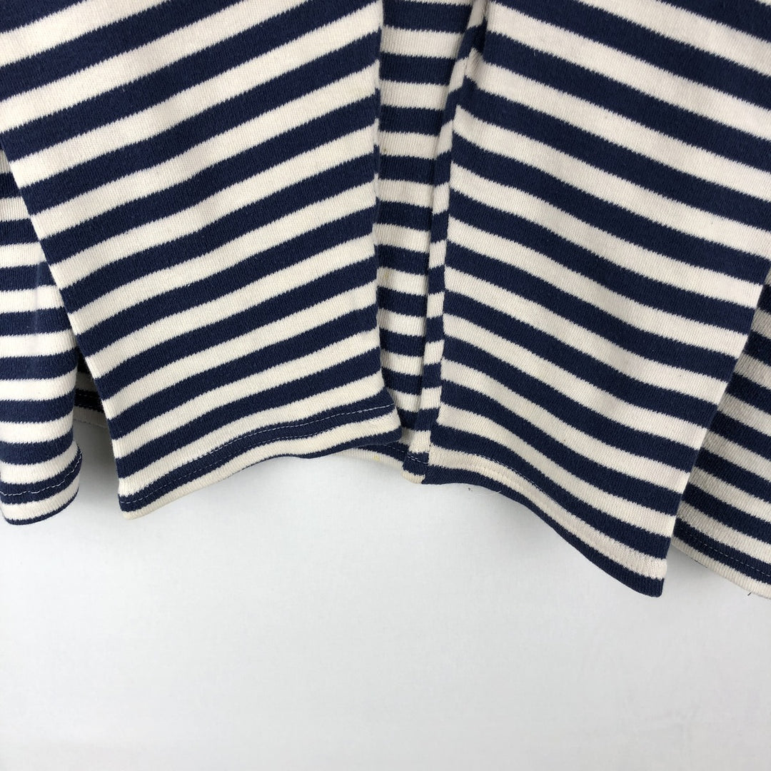 Border Pattern Boat Neck Long T-Shirt (Women's Size L) unclear blue type Vintage Second Hand