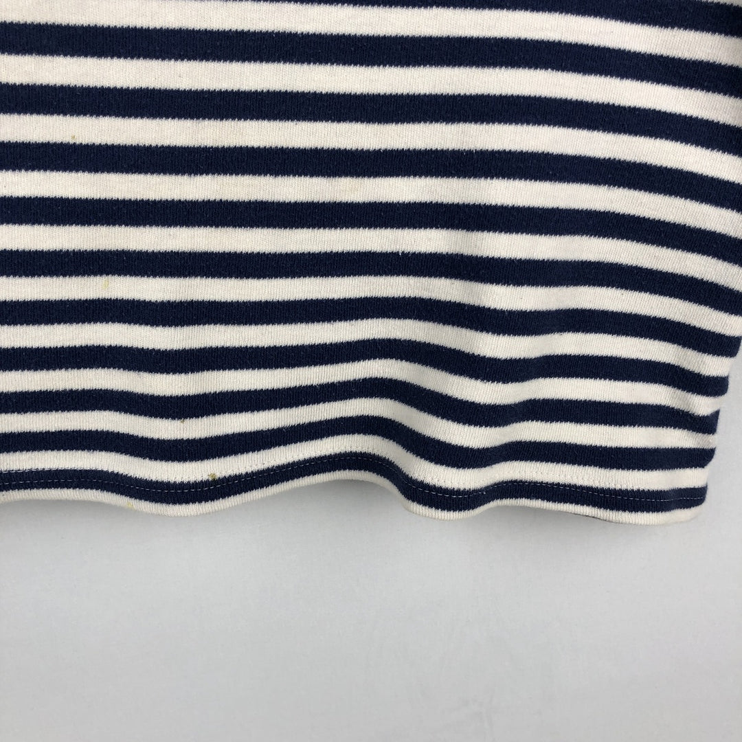Border Pattern Boat Neck Long T-Shirt (Women's Size L) unclear blue type Vintage Second Hand