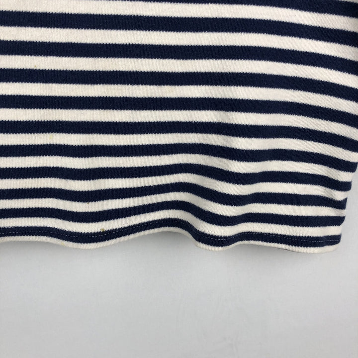 Border Pattern Boat Neck Long T-Shirt (Women's Size L) unclear blue type Vintage Second Hand