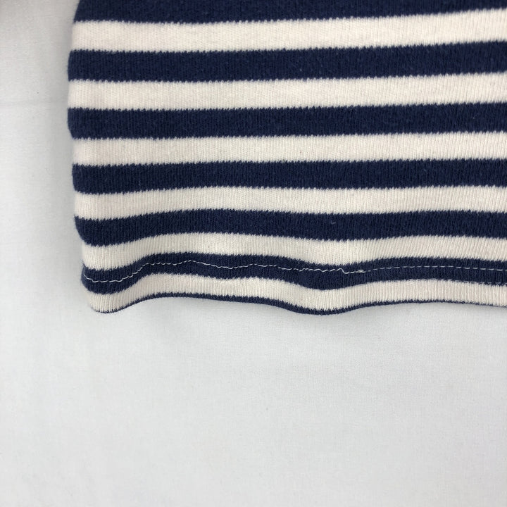 Border Pattern Boat Neck Long T-Shirt (Women's Size L) unclear blue type Vintage Second Hand