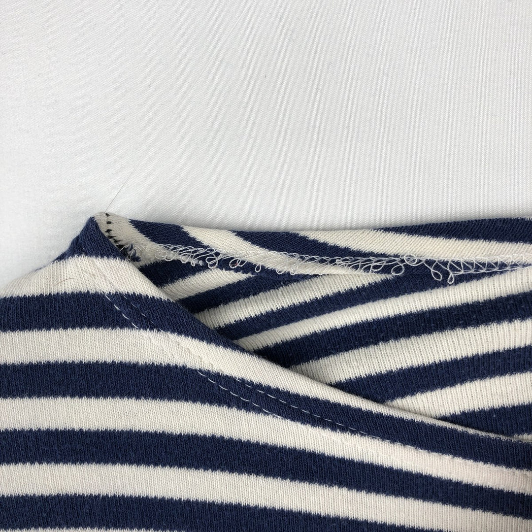 Border Pattern Boat Neck Long T-Shirt (Women's Size L) unclear blue type Vintage Second Hand