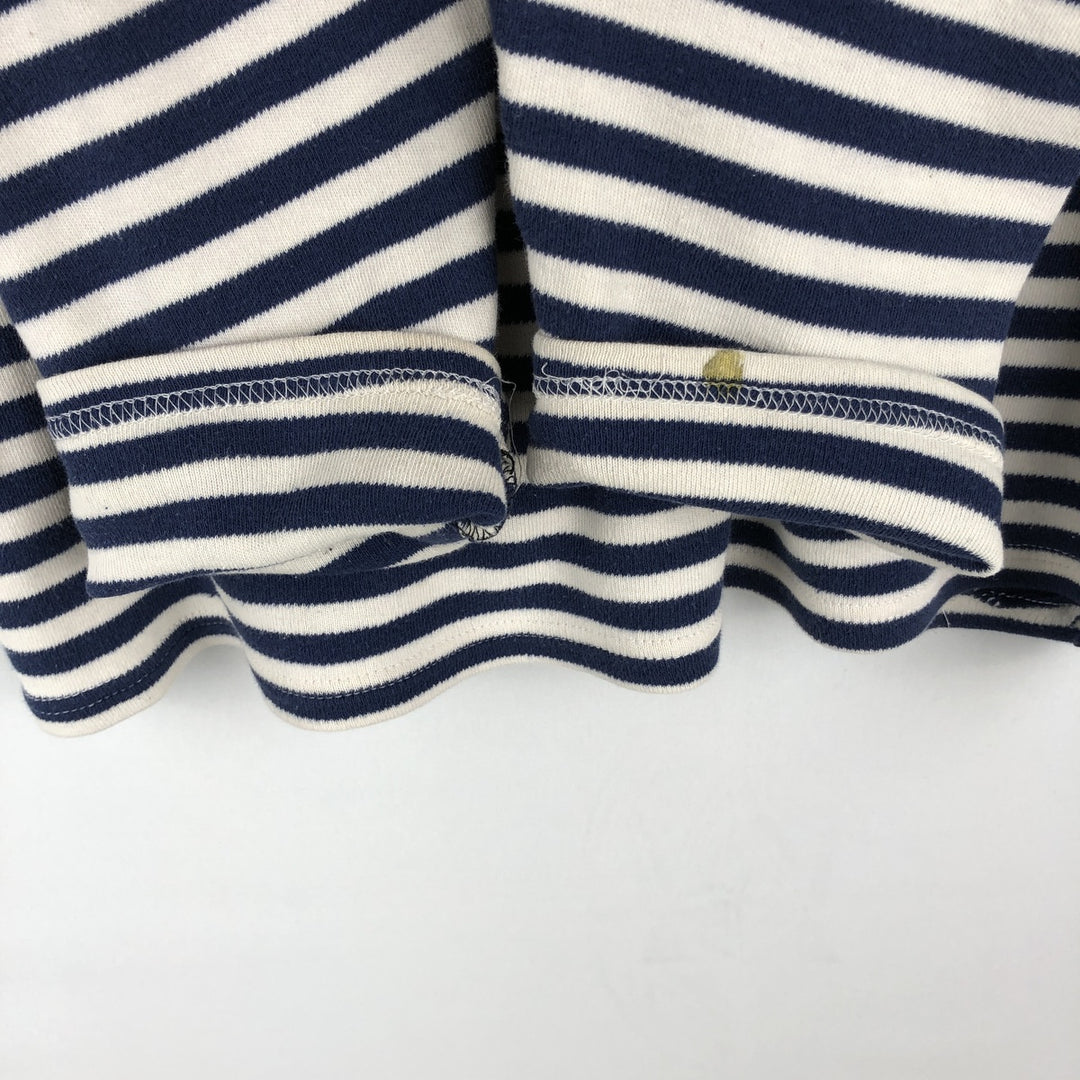 Border Pattern Boat Neck Long T-Shirt (Women's Size L) unclear blue type Vintage Second Hand