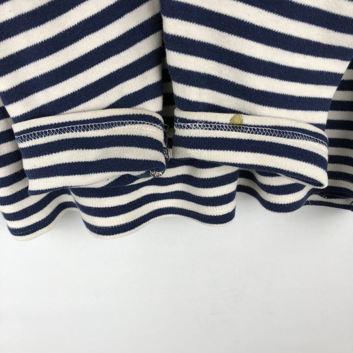 Border Pattern Boat Neck Long T-Shirt (Women's Size L) unclear blue type Vintage Second Hand