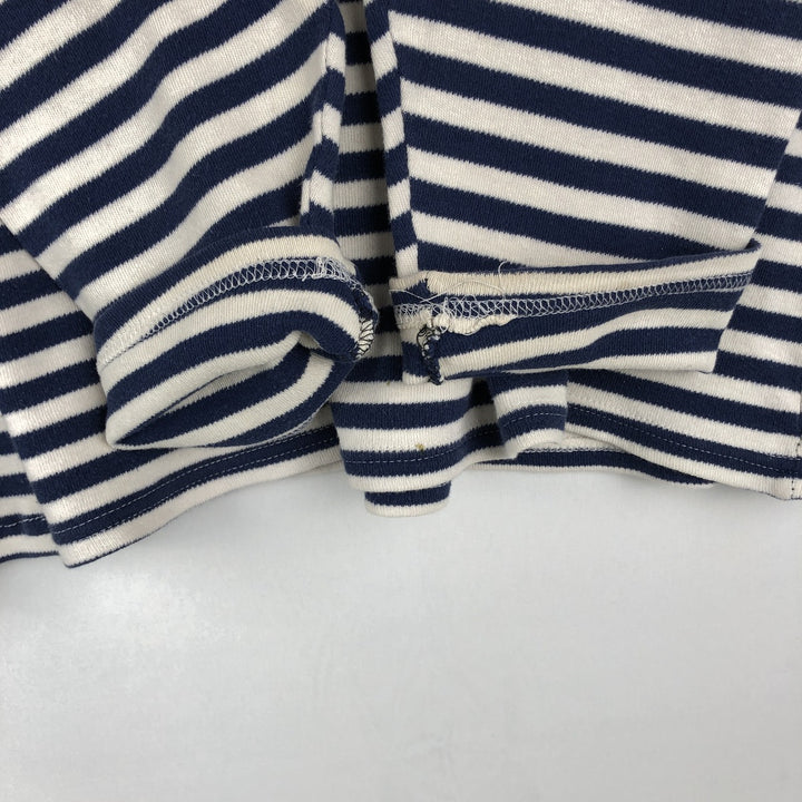 Border Pattern Boat Neck Long T-Shirt (Women's Size L) unclear blue type Vintage Second Hand