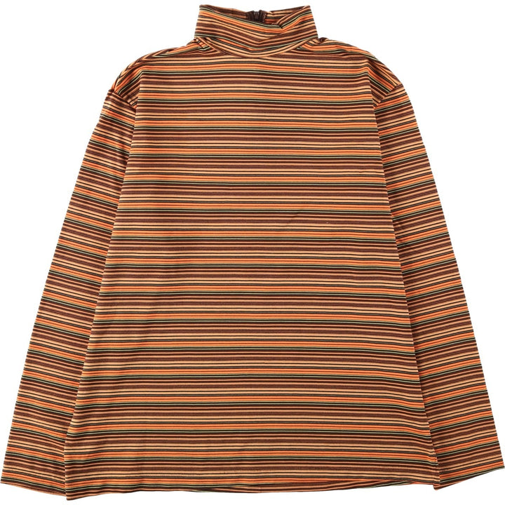 Gordon Border Pattern Turtleneck Long T-Shirt, Made in USA, Women's Size M unclear orange type Vintage Second Hand