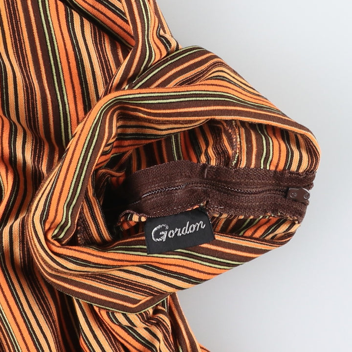 Gordon Border Pattern Turtleneck Long T-Shirt, Made in USA, Women's Size M unclear orange type Vintage Second Hand