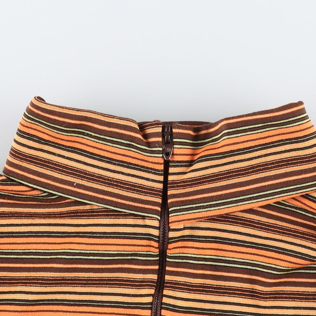 Gordon Border Pattern Turtleneck Long T-Shirt, Made in USA, Women's Size M unclear orange type Vintage Second Hand