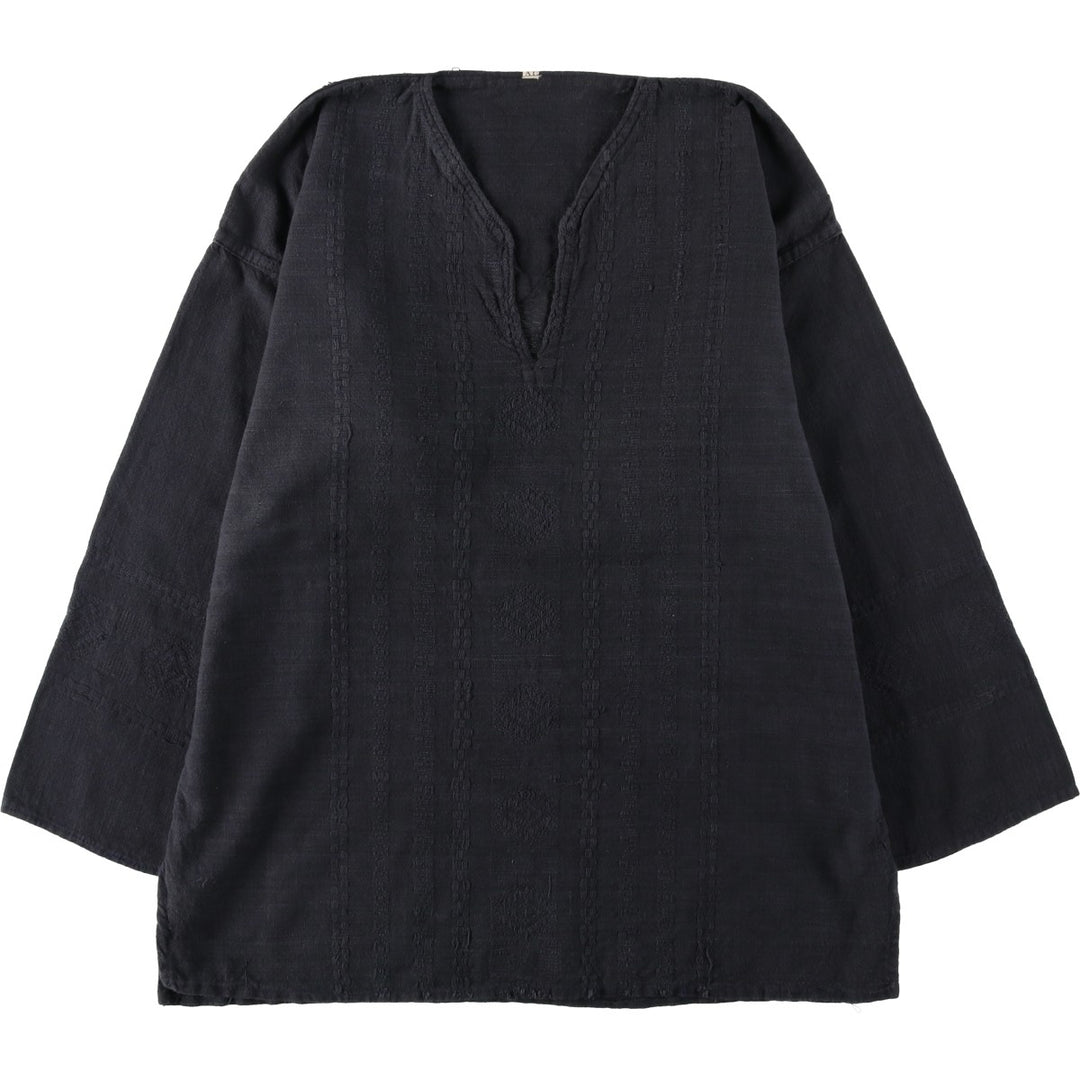 Slit neck long-sleeved pullover blouse, women's size XL equivalent. unclear black type Vintage Second Hand