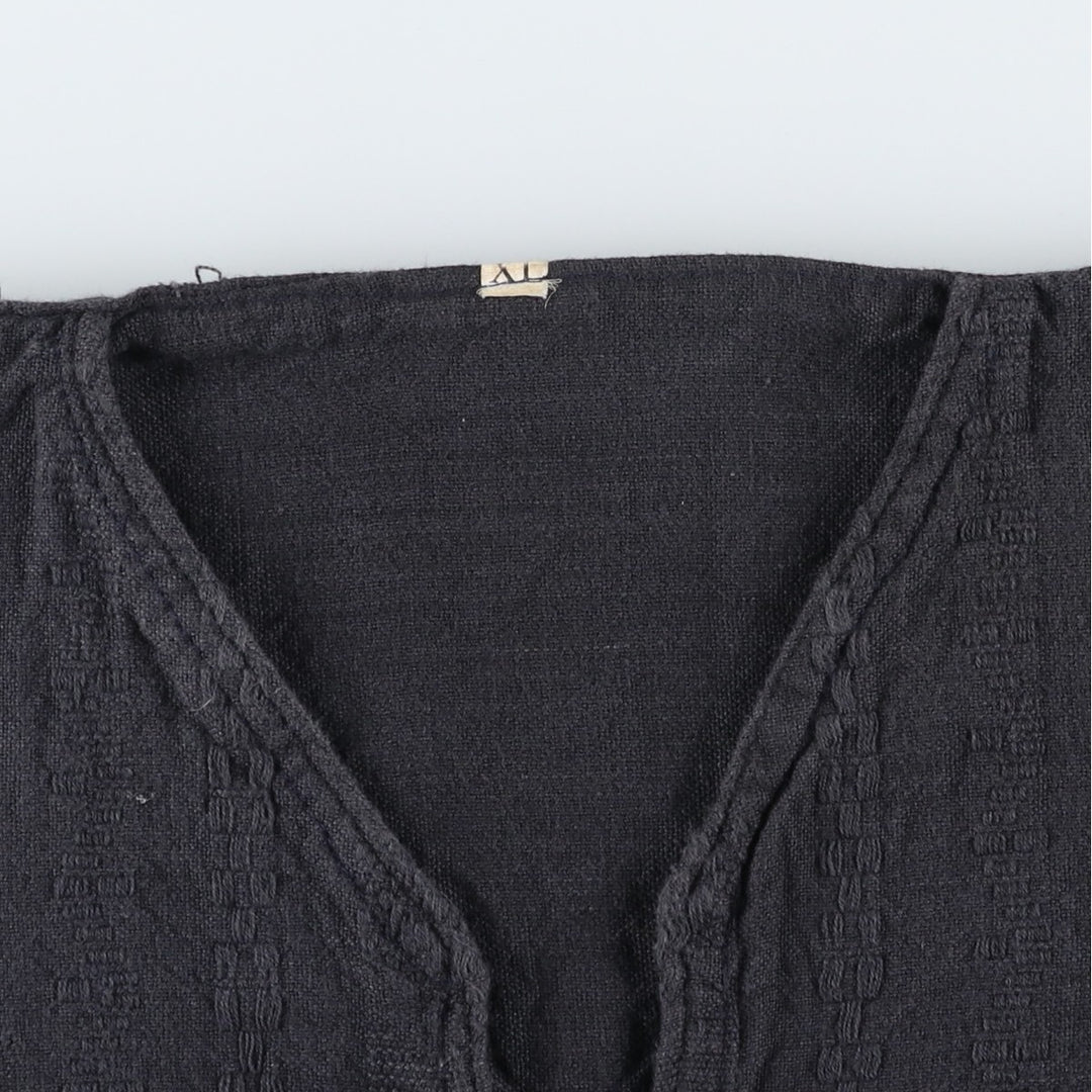 Slit neck long-sleeved pullover blouse, women's size XL equivalent. unclear black type Vintage Second Hand