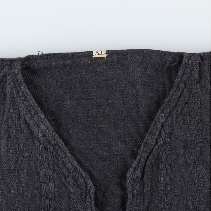 Slit neck long-sleeved pullover blouse, women's size XL equivalent. unclear black type Vintage Second Hand