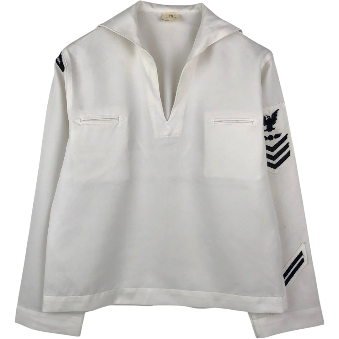 1990'S US Navy Military Long-Sleeve Sailor Shirt, Made in USA, Size 44R (Men's L equivalent), Vintage polyester white type Vintage Second Hand