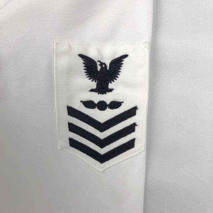 1990'S US Navy Military Long-Sleeve Sailor Shirt, Made in USA, Size 44R (Men's L equivalent), Vintage polyester white type Vintage Second Hand