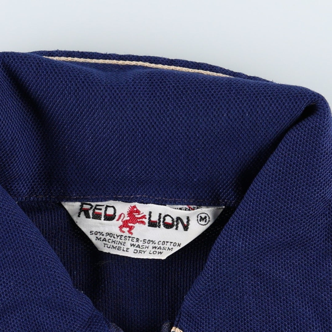~90'S RED LION Half-Zip Short-Sleeve Polo Shirt, Women's Size M (Equivalent), Vintage polyester navy blue type Vintage Second Hand