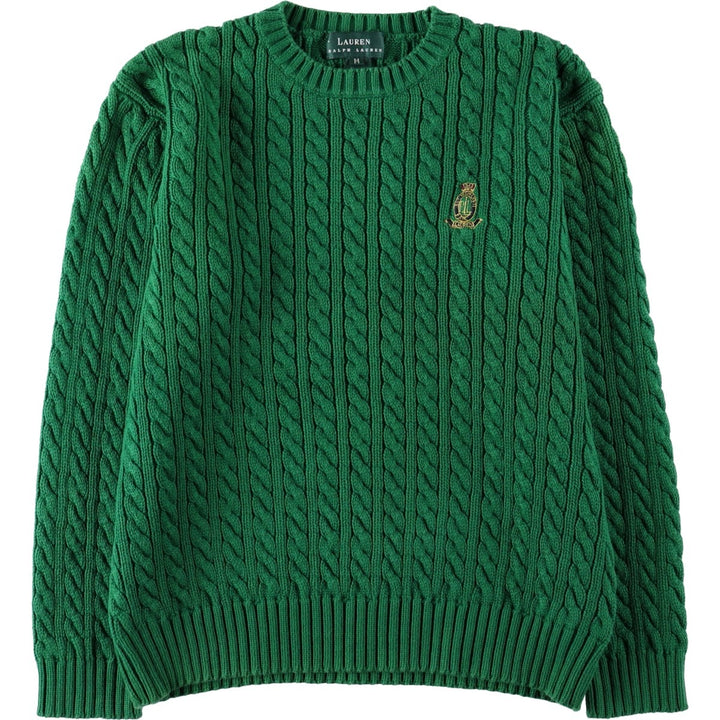Ralph Lauren LAUREN Lauren Cable Knit Cotton Knit Sweater Women's M Size cotton green type Vintage Second Hand