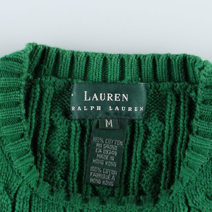 Ralph Lauren LAUREN Lauren Cable Knit Cotton Knit Sweater Women's M Size cotton green type Vintage Second Hand