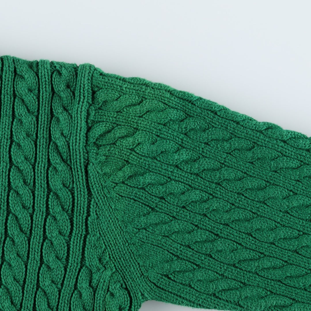 Ralph Lauren LAUREN Lauren Cable Knit Cotton Knit Sweater Women's M Size cotton green type Vintage Second Hand