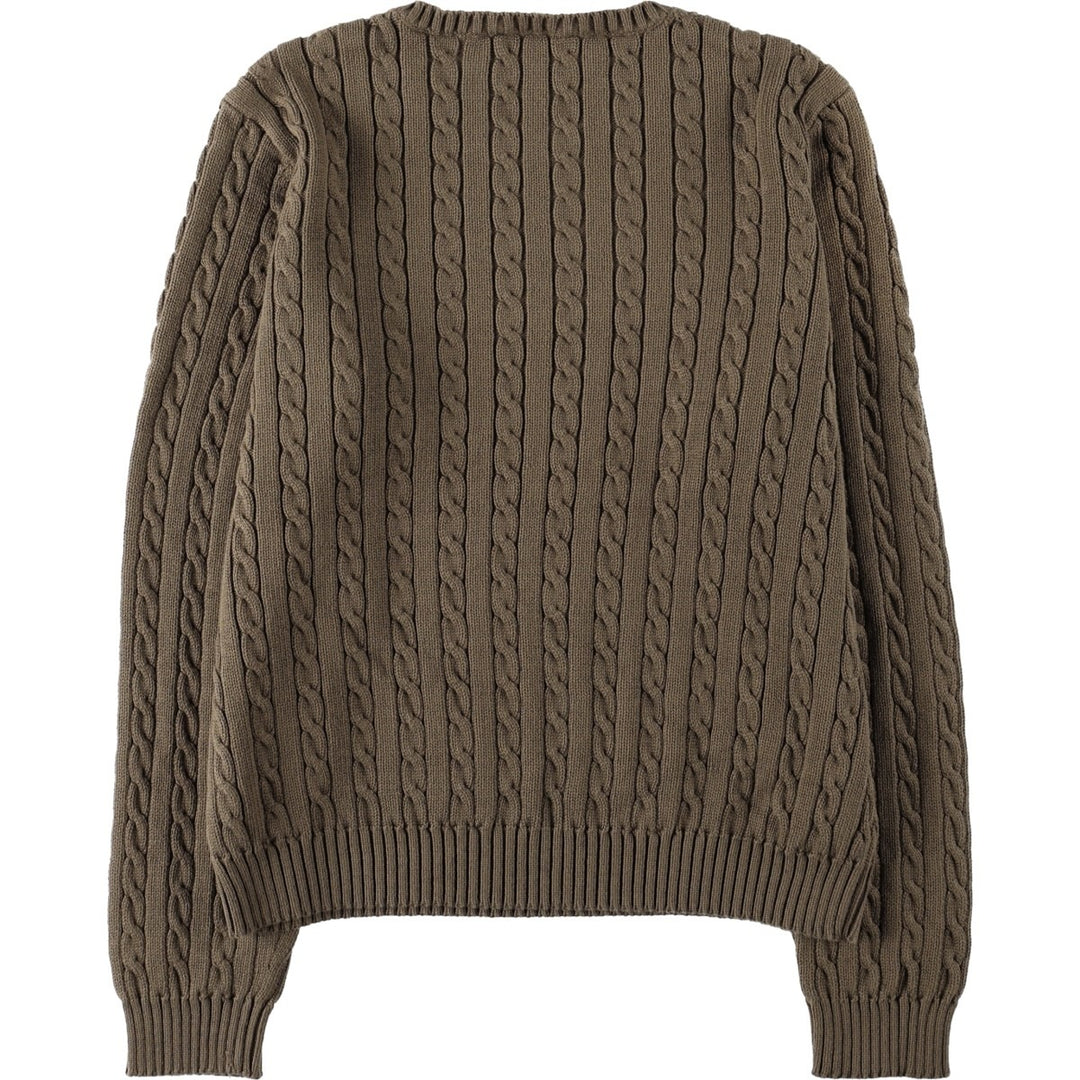 Ralph Lauren LAUREN cable knit cotton sweater, women's size L cotton Khaki type brown Vintage Second Hand