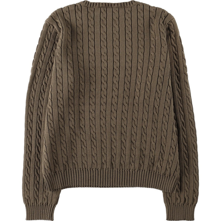 Ralph Lauren LAUREN cable knit cotton sweater, women's size L cotton Khaki type brown Vintage Second Hand