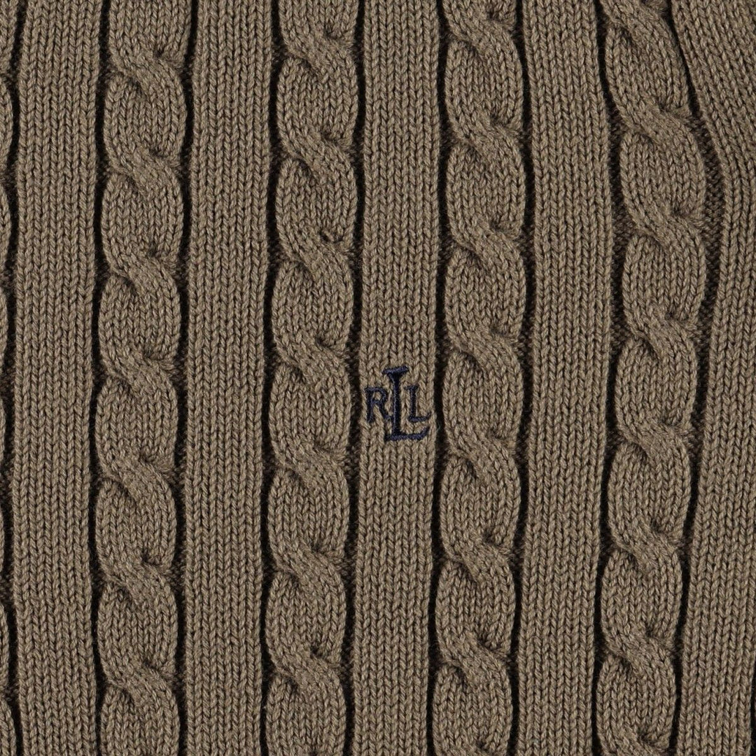 Ralph Lauren LAUREN cable knit cotton sweater, women's size L cotton Khaki type brown Vintage Second Hand