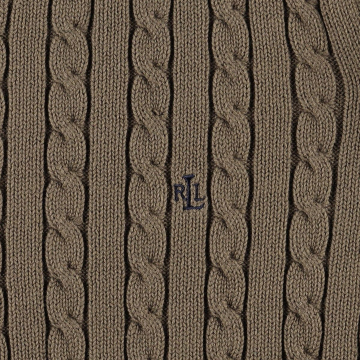 Ralph Lauren LAUREN cable knit cotton sweater, women's size L cotton Khaki type brown Vintage Second Hand