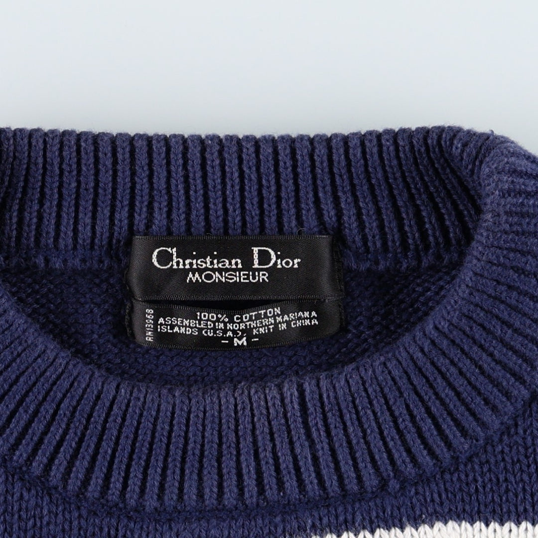 Christian Dior MONSIEUR Check Pattern Cotton Knit Sweater, Men's Size M (approx.) cotton navy blue type Vintage Second Hand