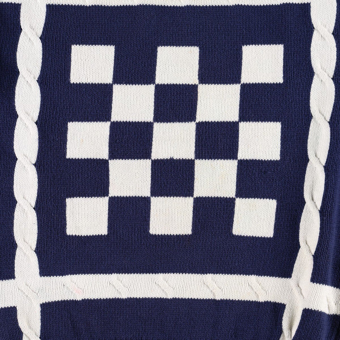 Christian Dior MONSIEUR Check Pattern Cotton Knit Sweater, Men's Size M (approx.) cotton navy blue type Vintage Second Hand