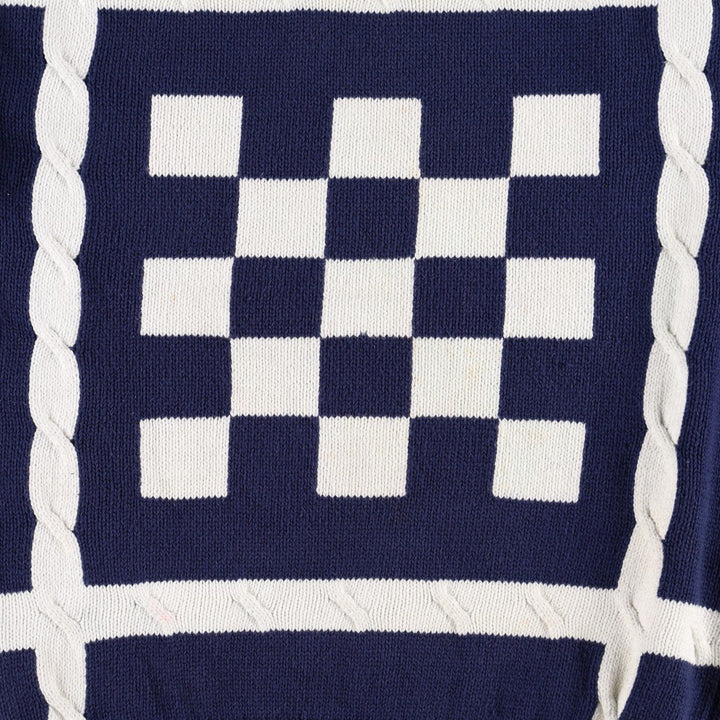 Christian Dior MONSIEUR Check Pattern Cotton Knit Sweater, Men's Size M (approx.) cotton navy blue type Vintage Second Hand