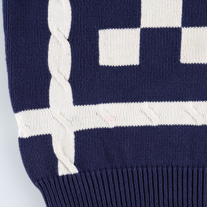 Christian Dior MONSIEUR Check Pattern Cotton Knit Sweater, Men's Size M (approx.) cotton navy blue type Vintage Second Hand