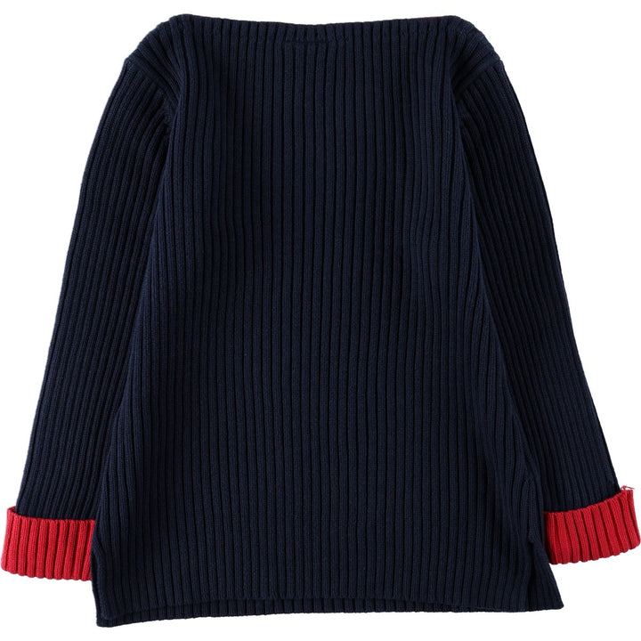 2000'S Ralph Lauren POLO JEANS COMPANY American flag print boat neck ribbed cotton knit sweater, women's size L (approx.) cotton navy blue type Vintage Second Hand