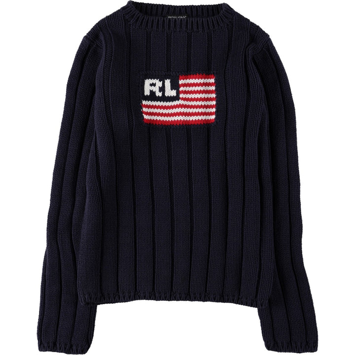 2000'S Ralph Lauren POLO JEANS COMPANY American flag pattern ribbed cotton knit sweater, women's size M (approx.) cotton navy blue type Vintage Second Hand