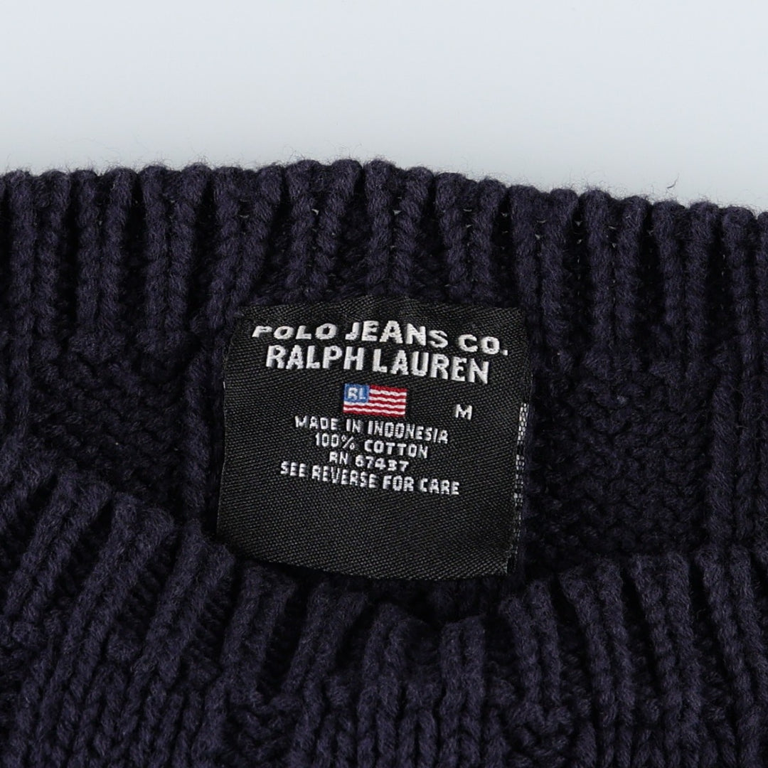 2000'S Ralph Lauren POLO JEANS COMPANY American flag pattern ribbed cotton knit sweater, women's size M (approx.) cotton navy blue type Vintage Second Hand