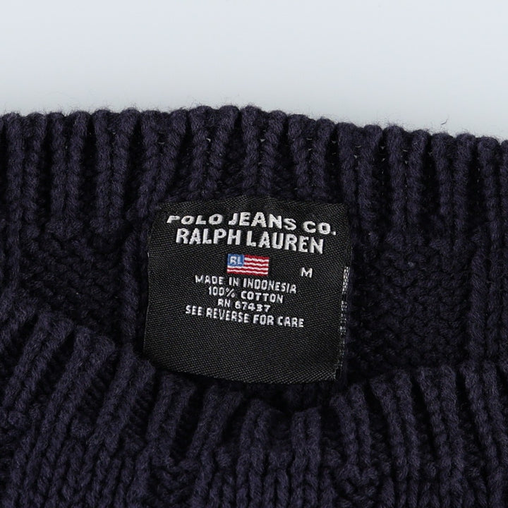 2000'S Ralph Lauren POLO JEANS COMPANY American flag pattern ribbed cotton knit sweater, women's size M (approx.) cotton navy blue type Vintage Second Hand