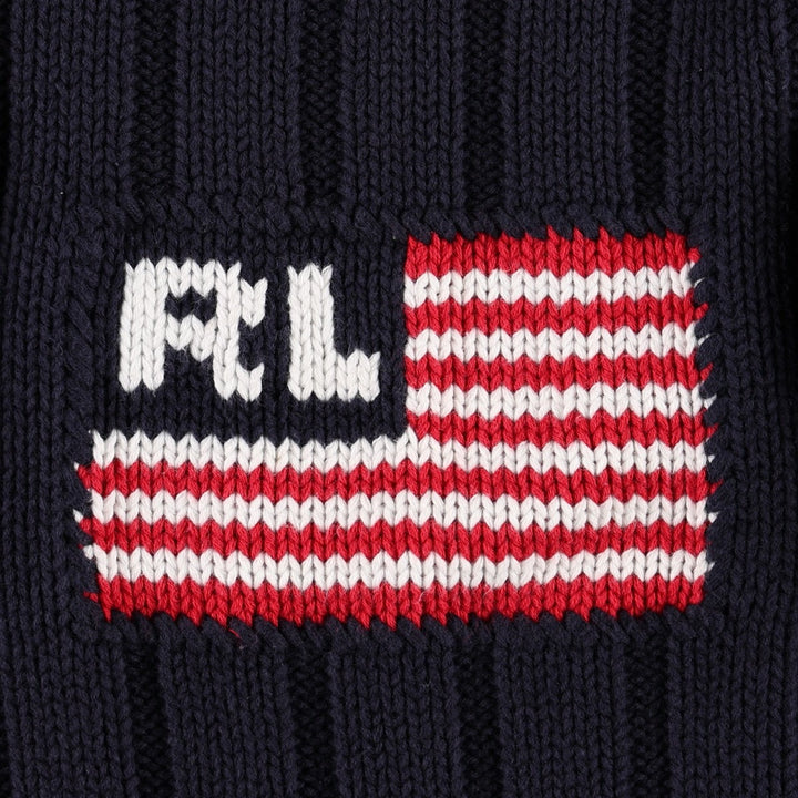 2000'S Ralph Lauren POLO JEANS COMPANY American flag pattern ribbed cotton knit sweater, women's size M (approx.) cotton navy blue type Vintage Second Hand