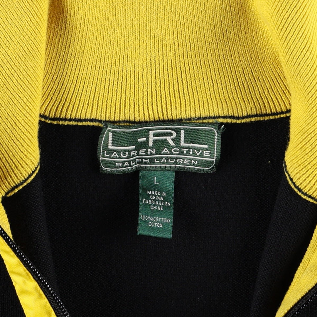 Ralph Lauren L-RL LAUREN ACTIVE Cotton Knit Half-Zip Sweater, Women's Size L (approx.) cotton black type Vintage Second Hand