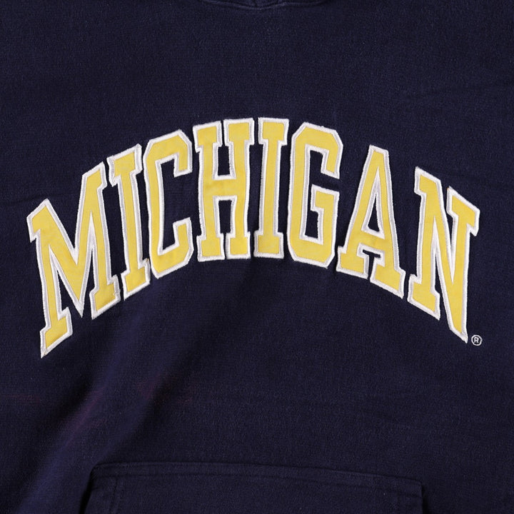 Steve & Barries MICHIGAN University of Michigan College Sweatshirt Pullover Hoodie (Men's Size M) cotton navy blue type Vintage Second Hand