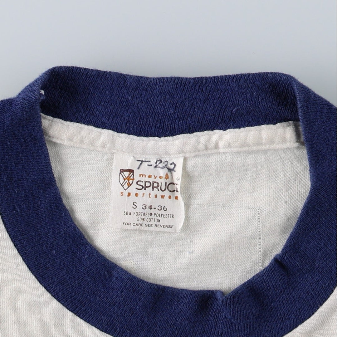 1970'S Mayo Spruce Ringer T-shirt, Made in USA, Women's Size S (approx.), Vintage cotton ivory Vintage Second Hand