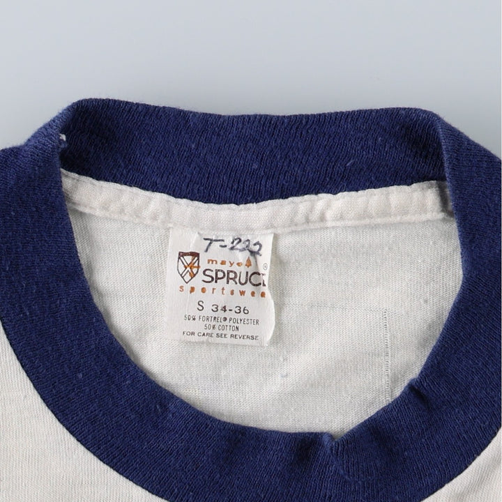 1970'S Mayo Spruce Ringer T-shirt, Made in USA, Women's Size S (approx.), Vintage cotton ivory Vintage Second Hand
