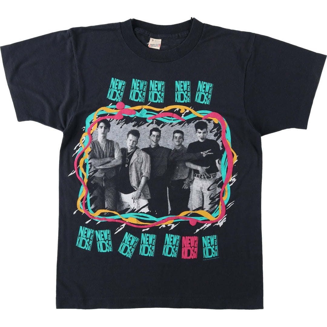 80'S Screen Stars New Kids on the Block Band T-shirt, Made in USA, Women's Size S (approx.), Vintage cotton black type Vintage Second Hand