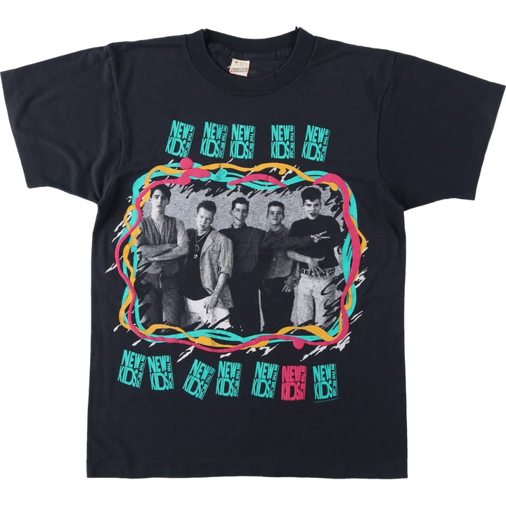 80'S Screen Stars New Kids on the Block Band T-shirt, Made in USA, Women's Size S (approx.), Vintage cotton black type Vintage Second Hand