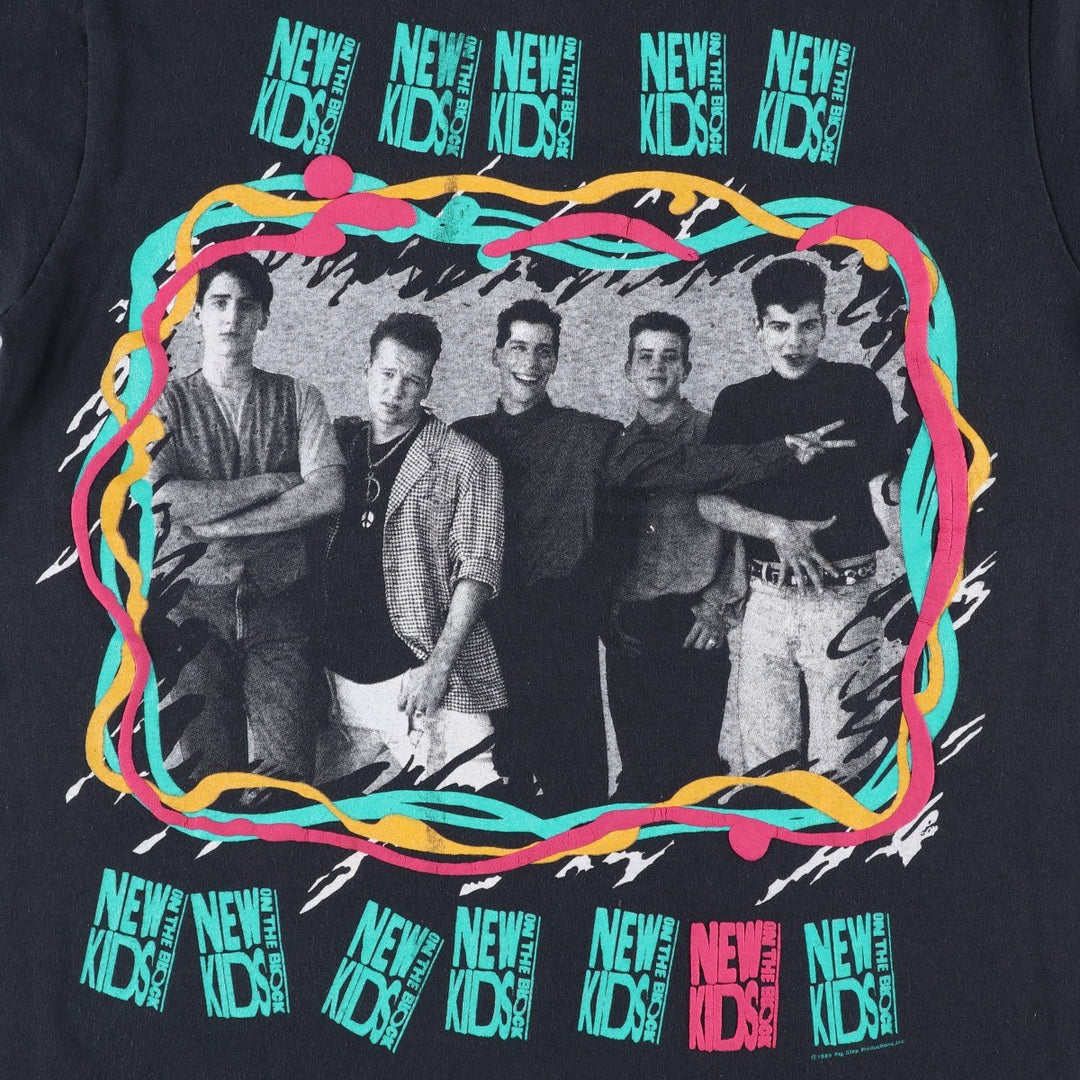 80'S Screen Stars New Kids on the Block Band T-shirt, Made in USA, Women's Size S (approx.), Vintage cotton black type Vintage Second Hand