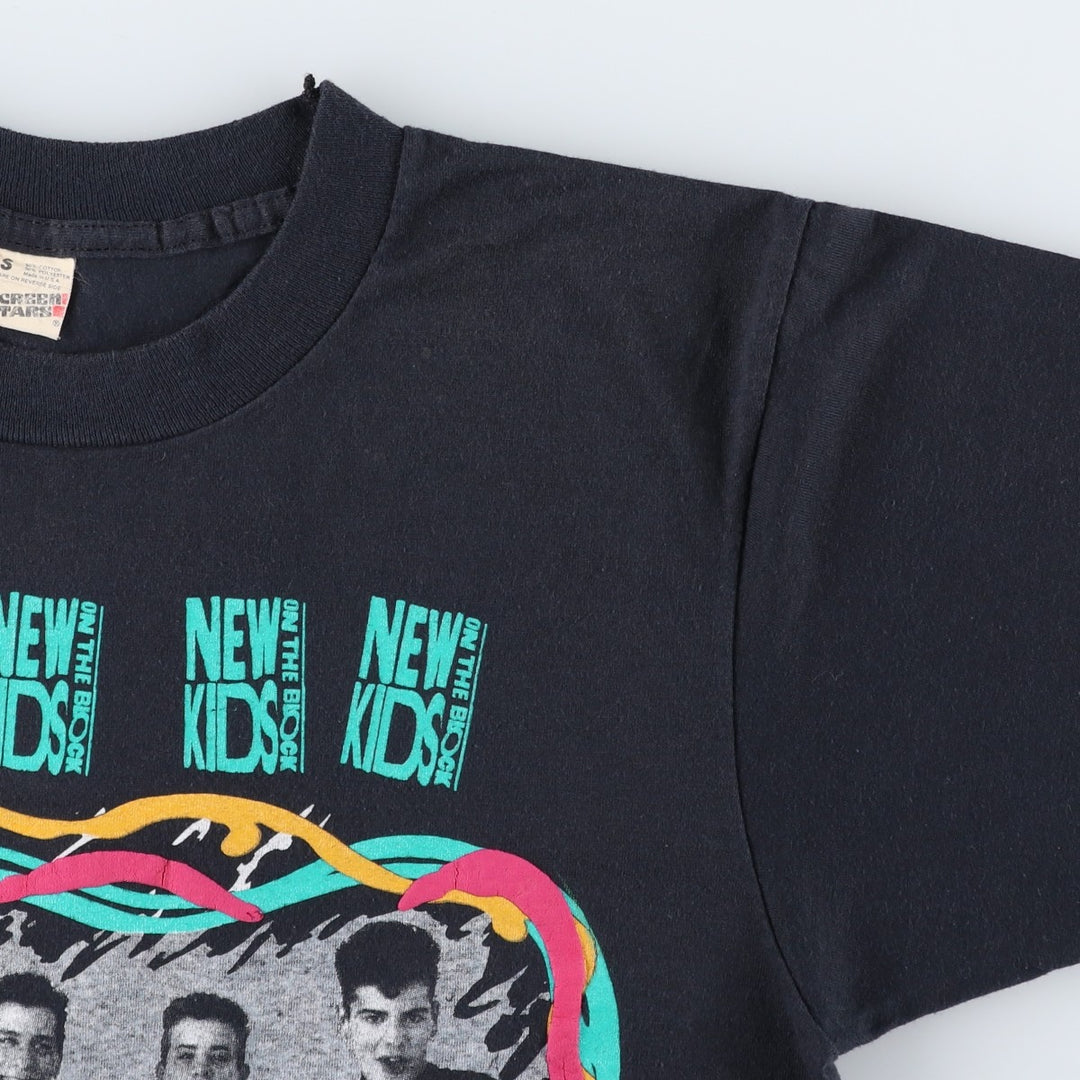 80'S Screen Stars New Kids on the Block Band T-shirt, Made in USA, Women's Size S (approx.), Vintage cotton black type Vintage Second Hand