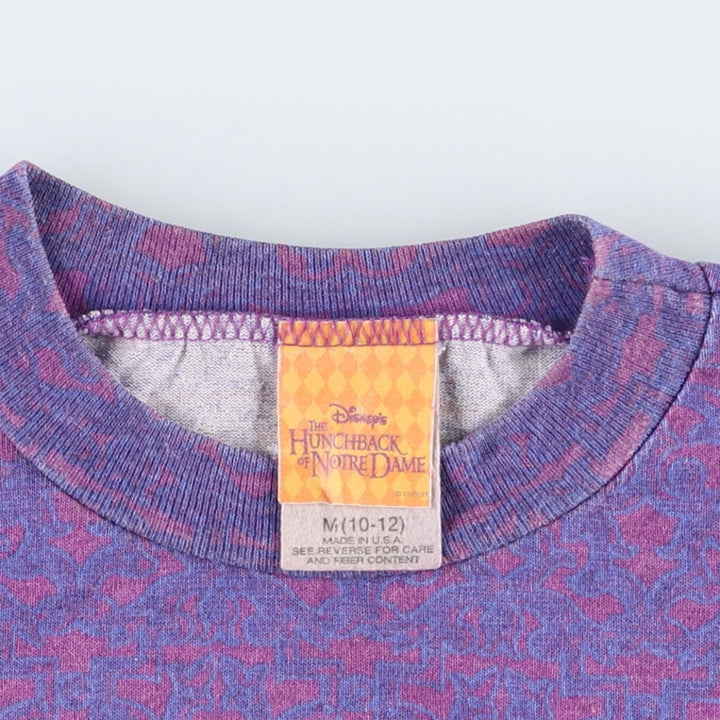 90'S Disney Hunchback of Notre Dame Esmeralda all-over character print T-shirt, Made in USA, Women's size S (approx.) polyester purple type Vintage Second Hand