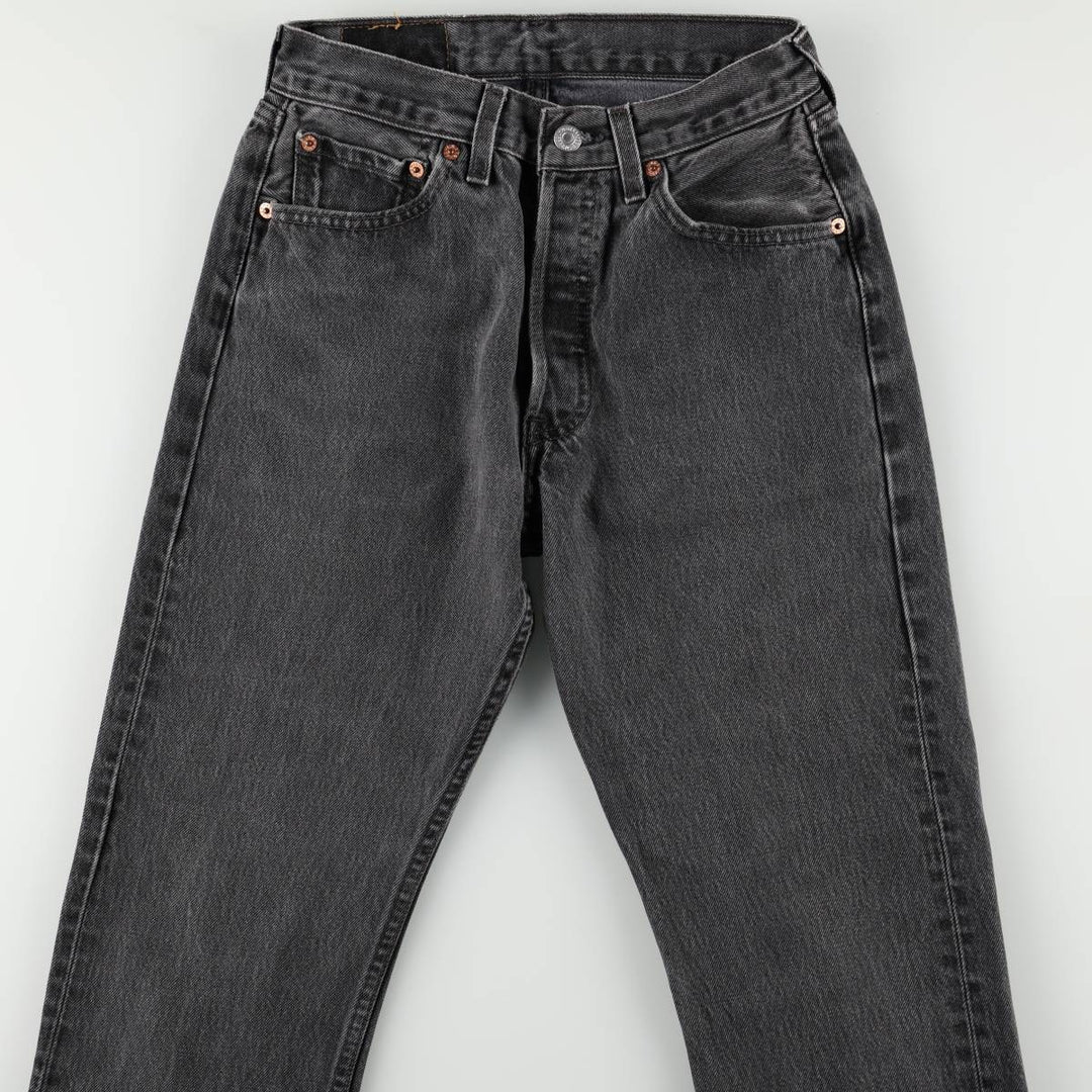 2000'S Levi's 501 Black Denim Straight Leg Jeans, Made in USA, Women's Size M (W26 equivalent) cotton black type Vintage Second Hand